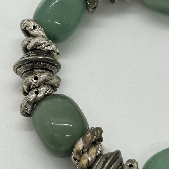 Jadeite Stretch Bracelet With Metal & Acrylic Beads 6 in. Natural Stones Elegant - Picture 3 of 8